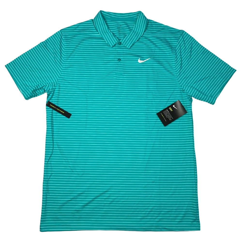 Nike striped button aqua blue drifit polo shirt Medium
